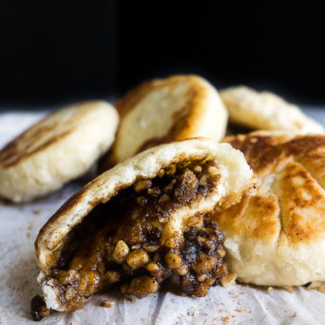 Closeup of sweet korean pancakes filling