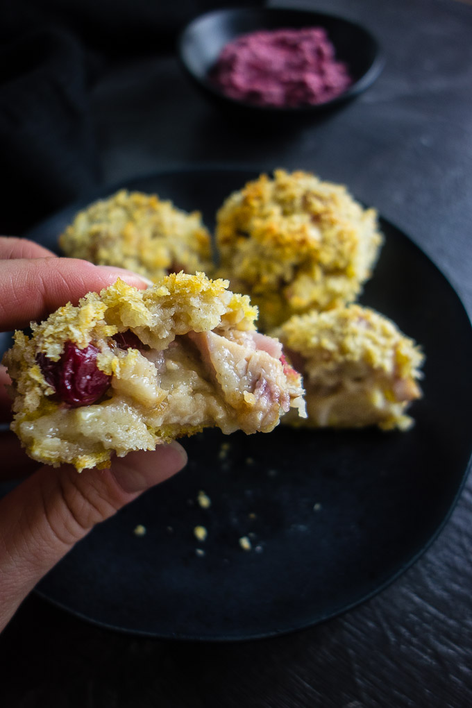 Crispy Baked Cranberry Stuffing Balls with Turkey and Brie Went Here