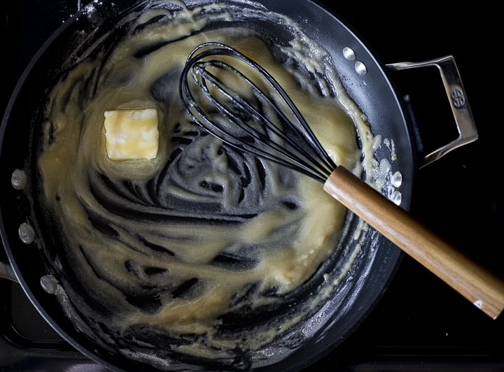 butter and flour cooking in a skillet