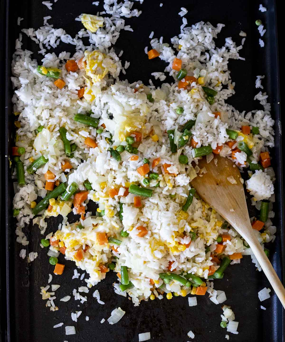 fried rice on a skillet.