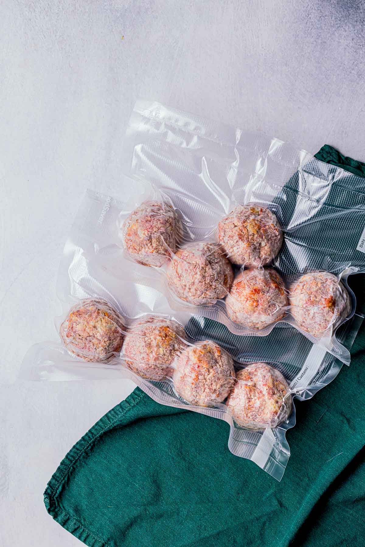 frozen meatballs in a vacuum seal bag