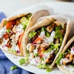 3 chicken gyro pita on a plate