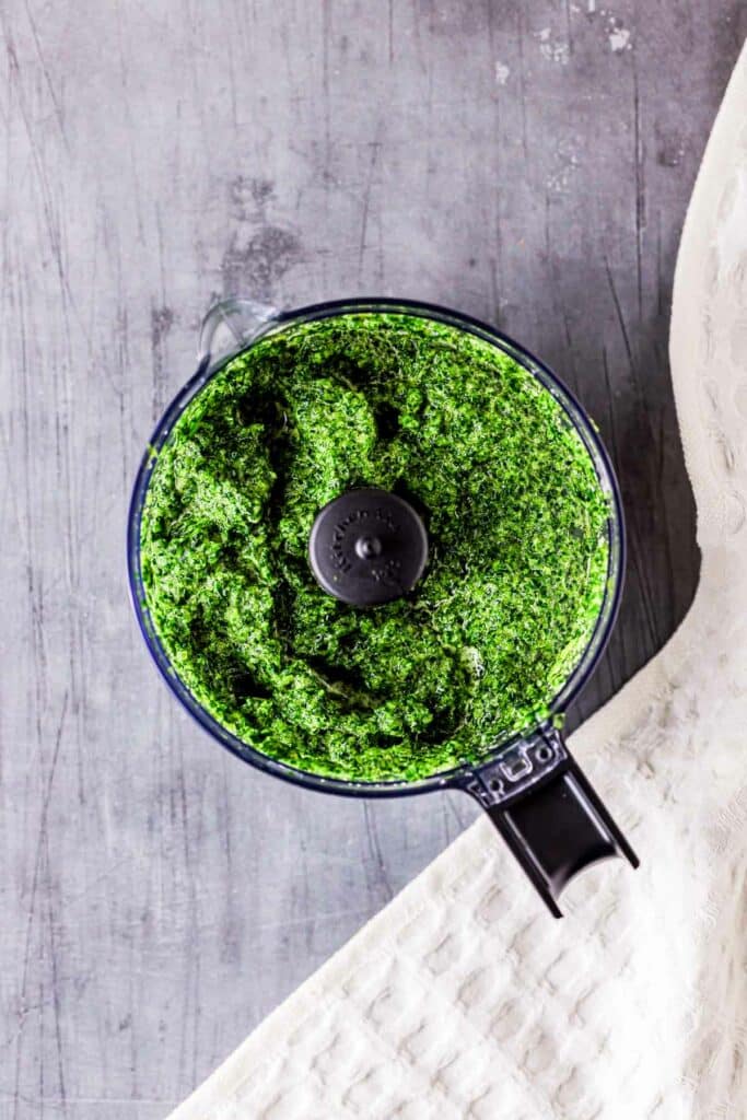 green paste in a food processor