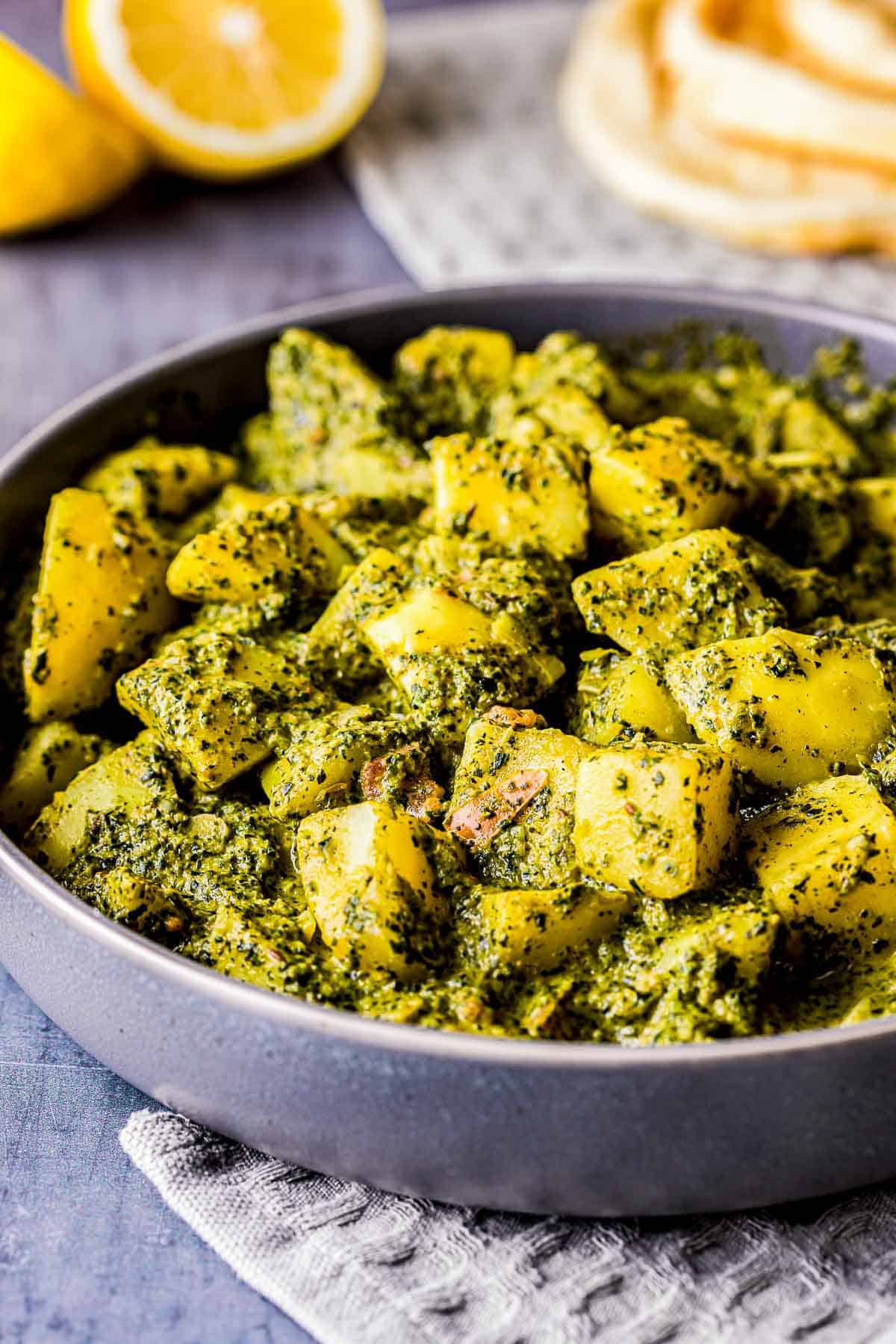 saag aloo in a bowl