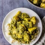 potatoes and spinach over steamed white rice