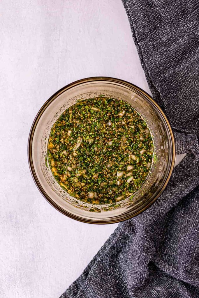 green sauce in a glass bowl