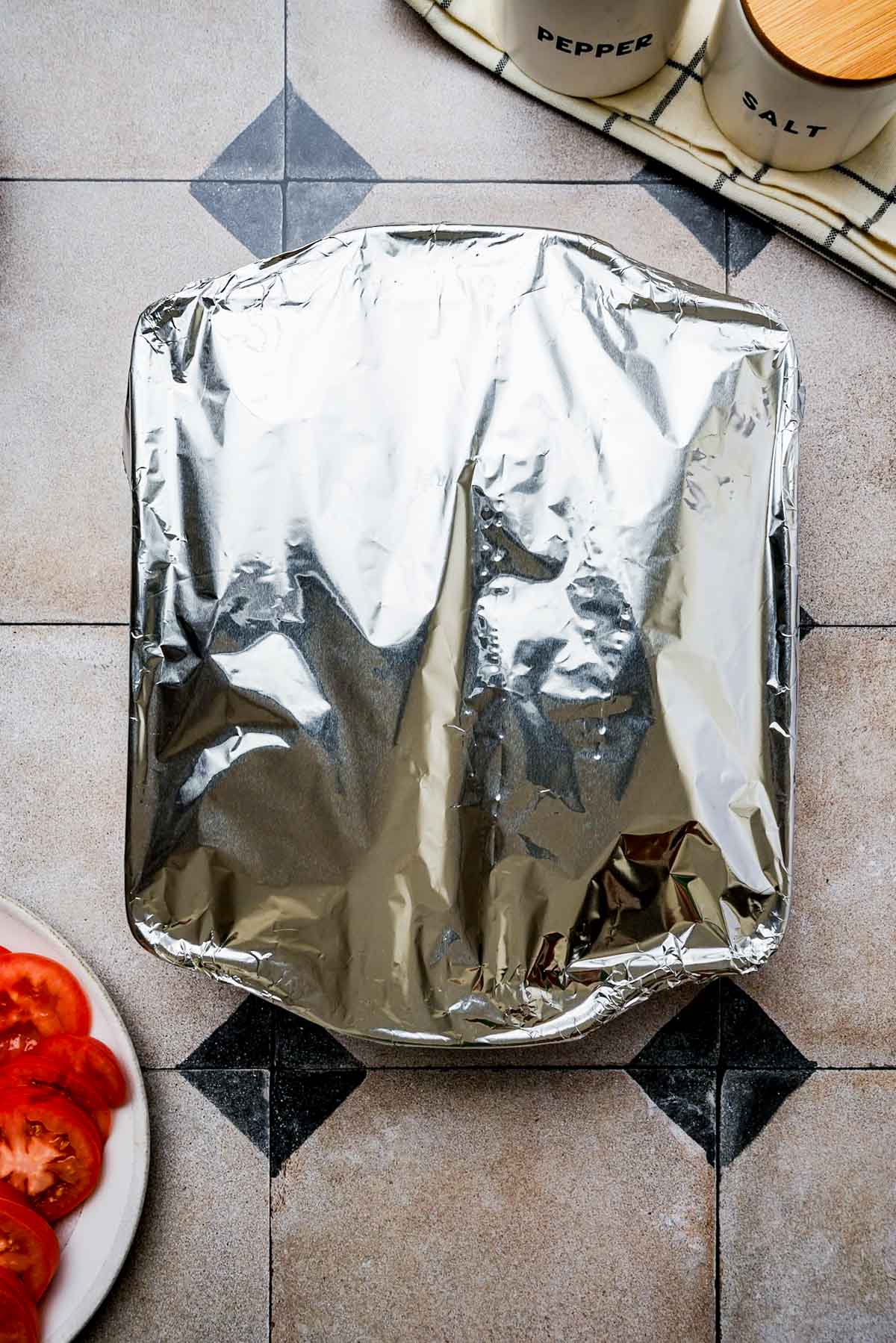 a pan covered with foil.
