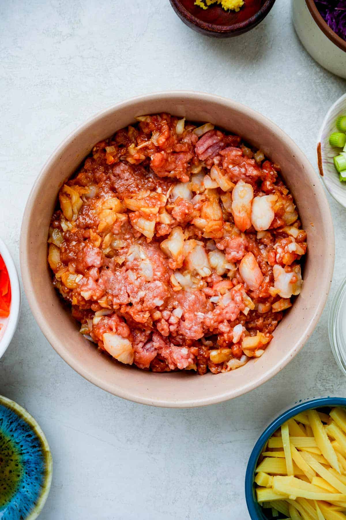 raw pork in a bowl.