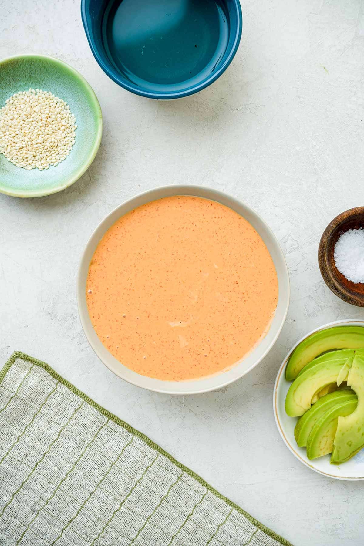 orange sauce in a bowl.