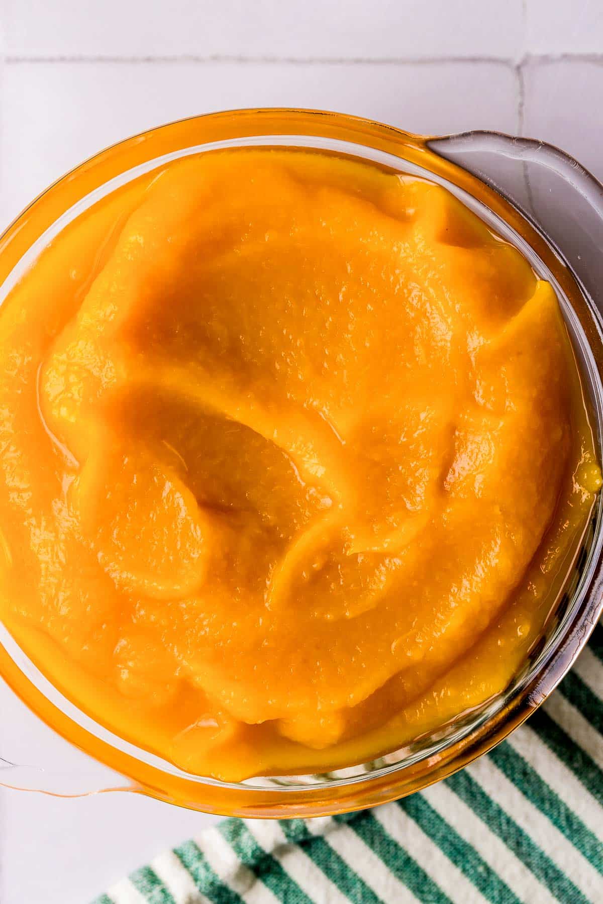 pumpkin puree in a glass bowl.