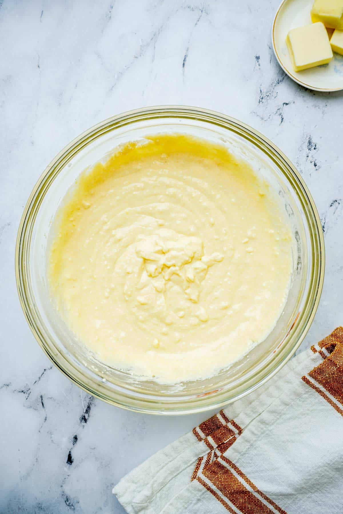 yellow batter in a bowl.