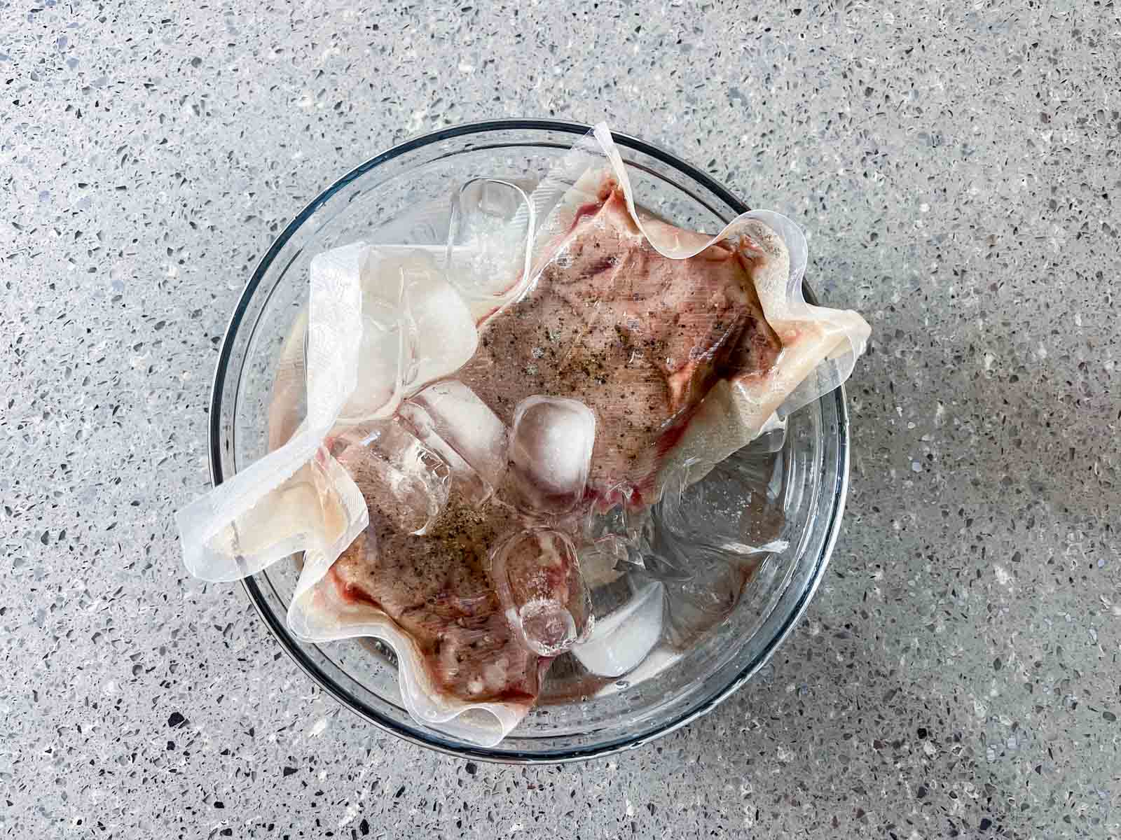 meat in an ice bath.