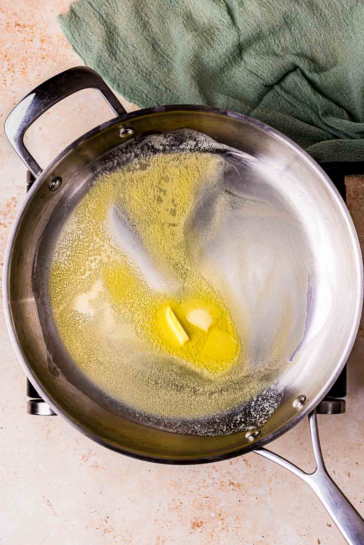 butter melting in a skillet.