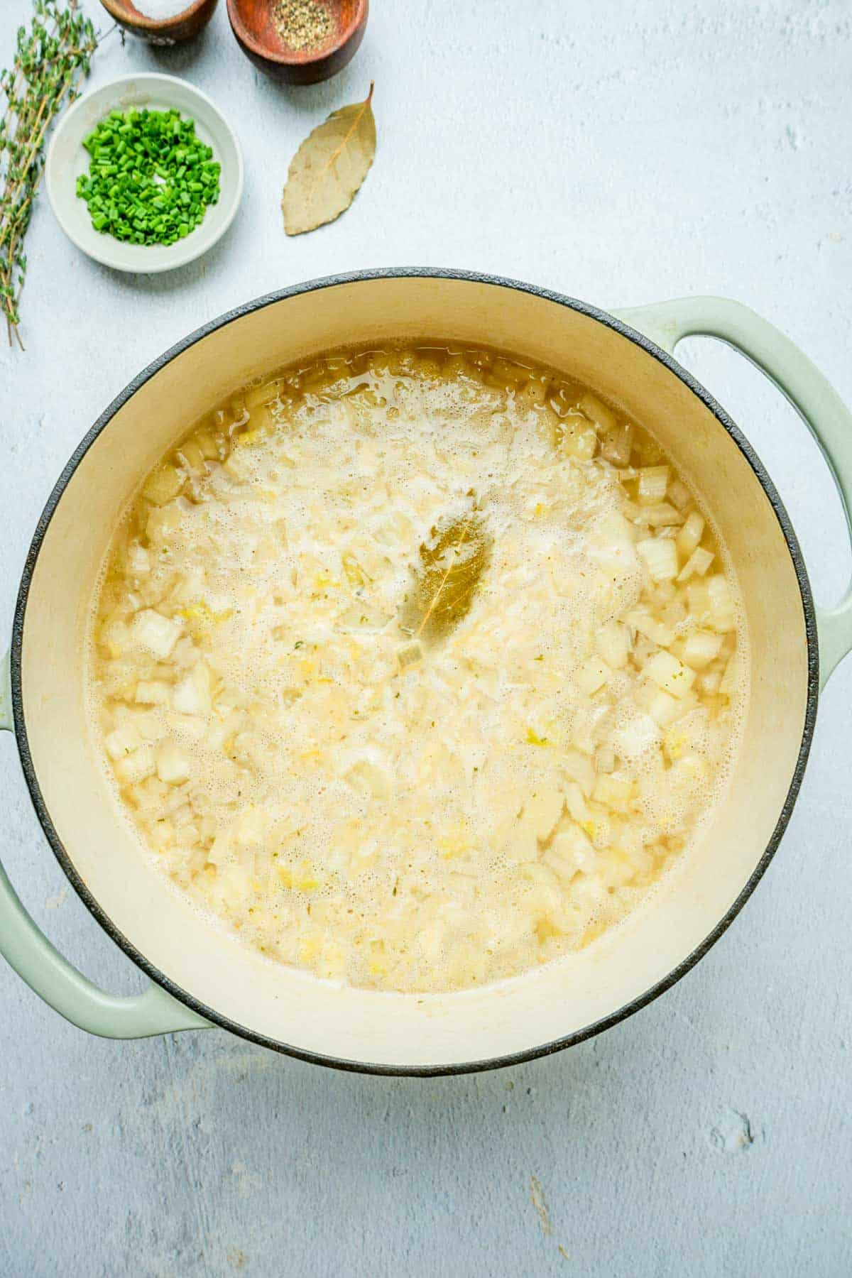 soup cooking in a pot.