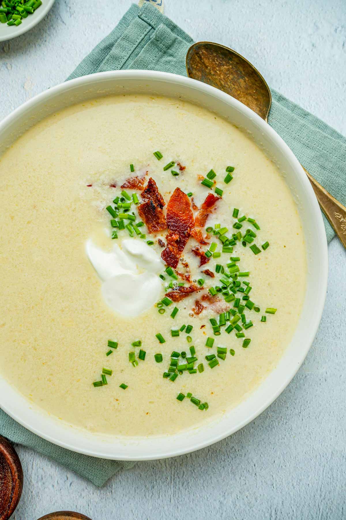 creamy chestnut soup with chives and bacon.