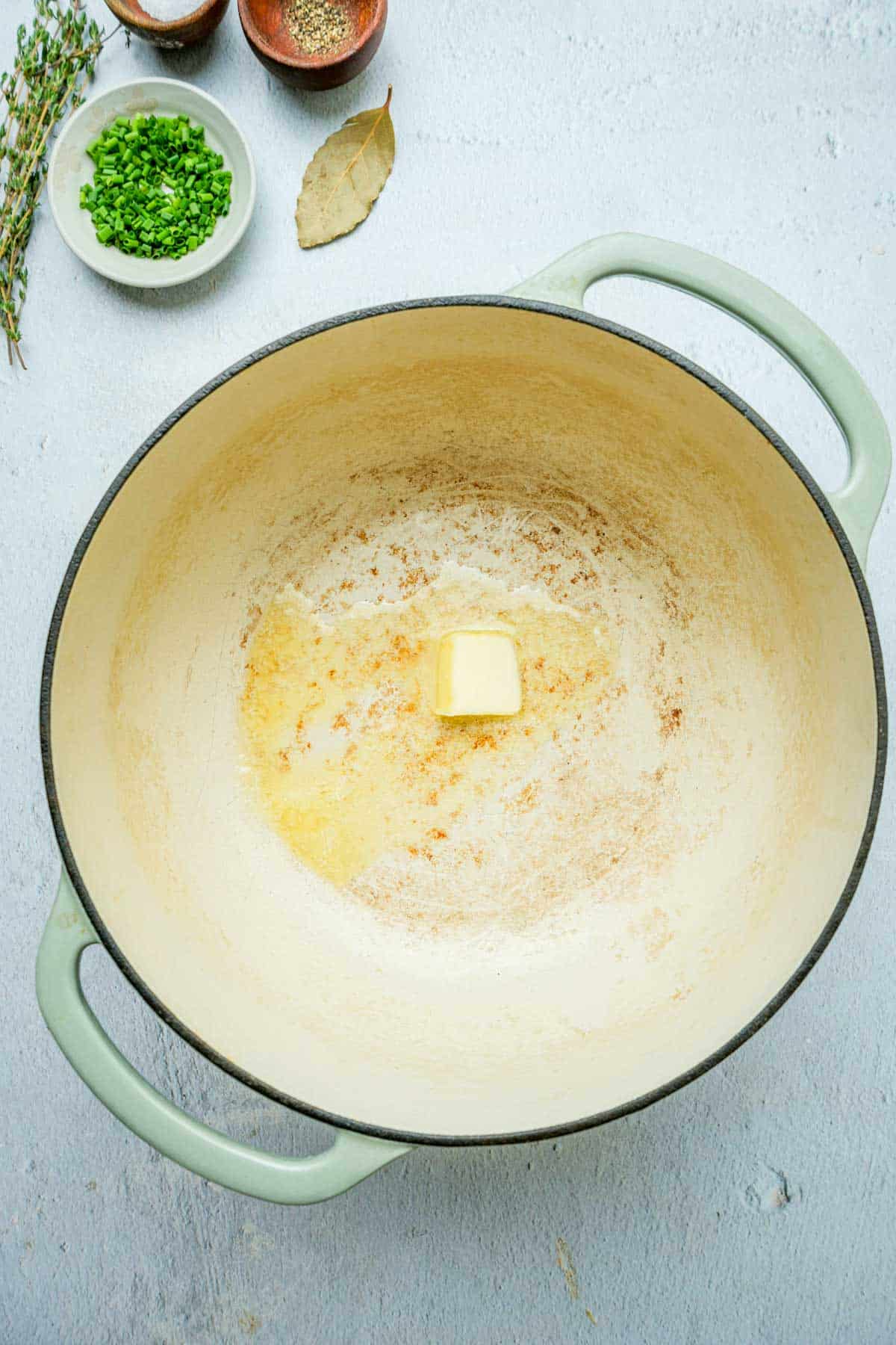 butter melting in a pot.