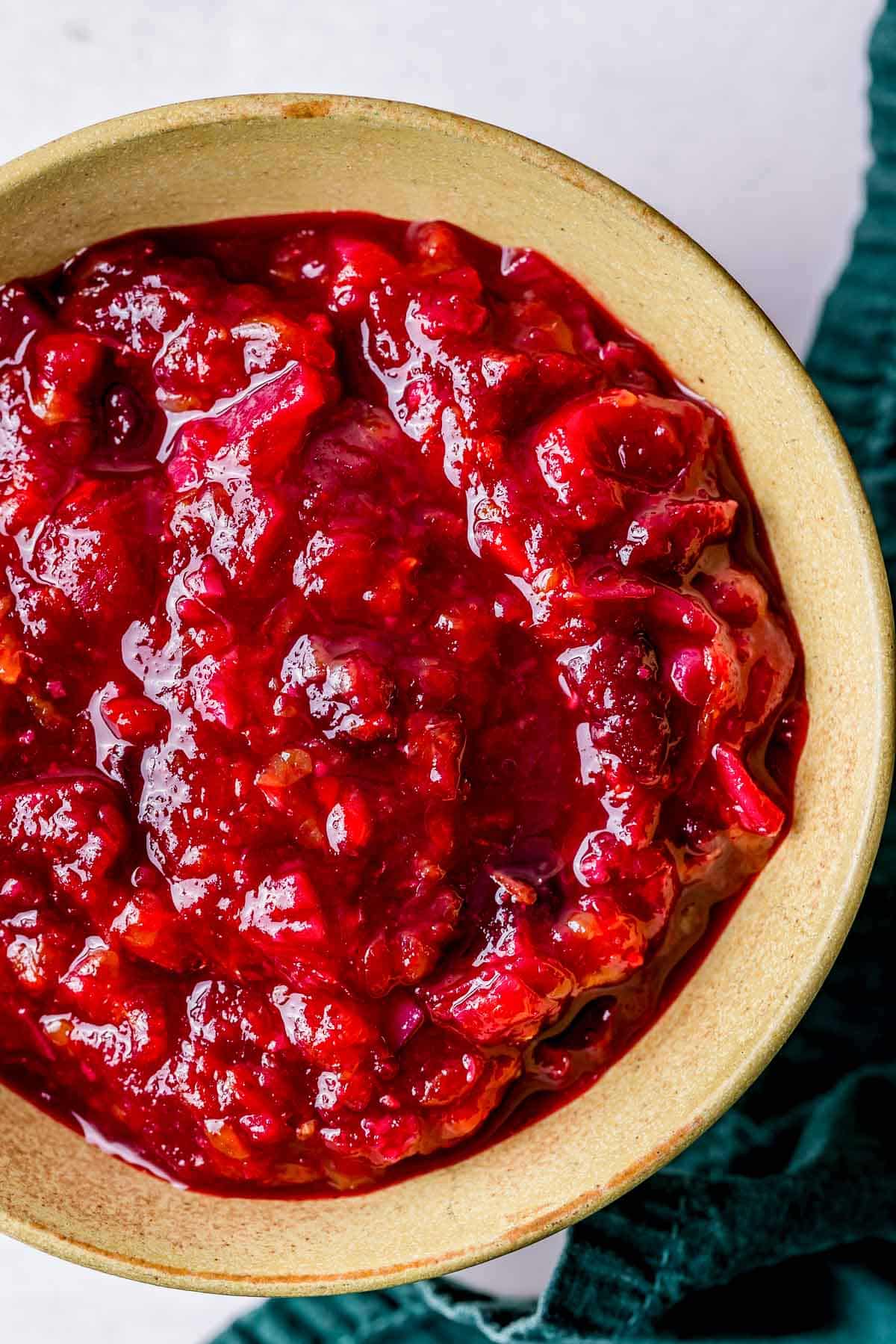 a bowl of cranberry chutney.