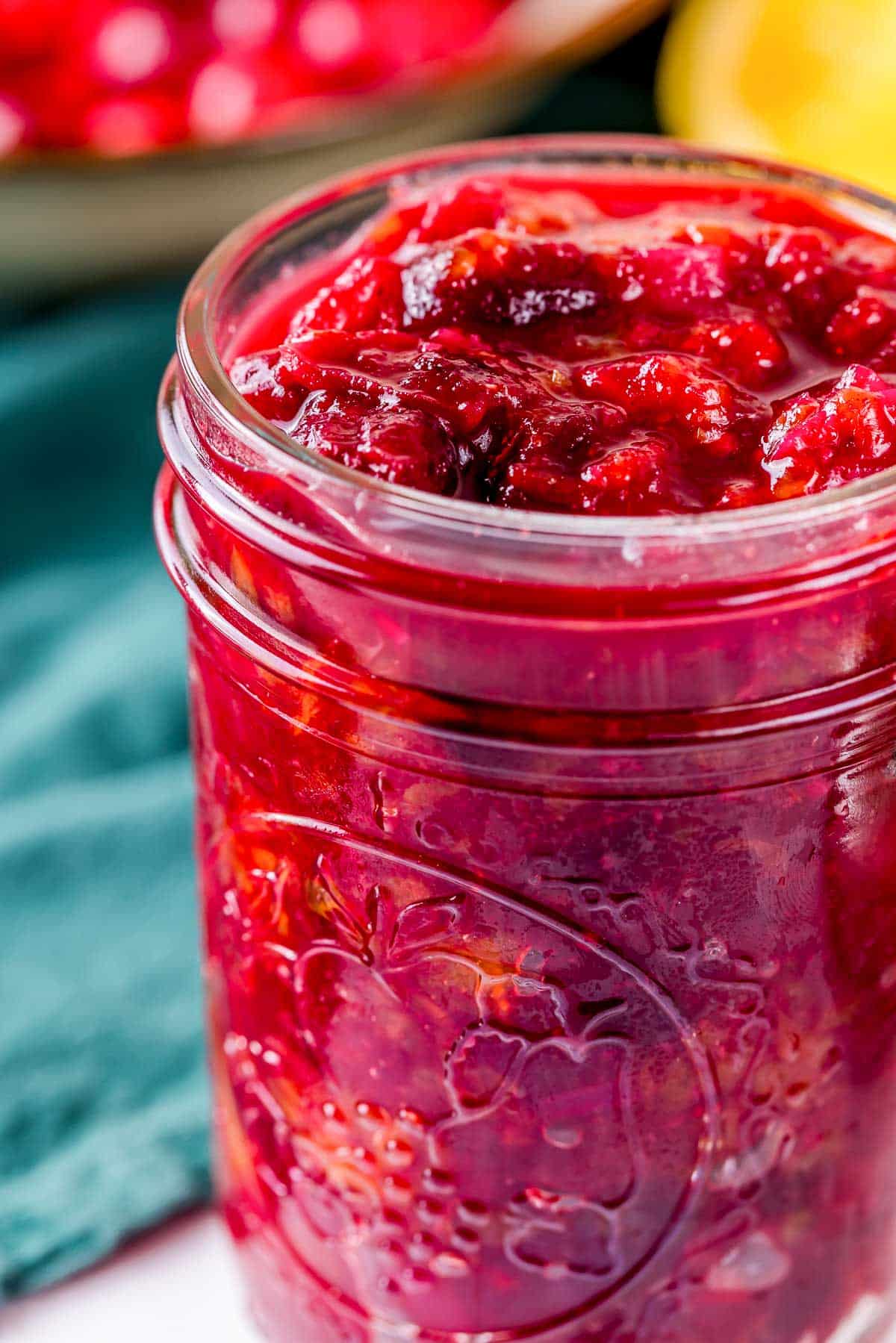 a jar of cranberry orange chutney.