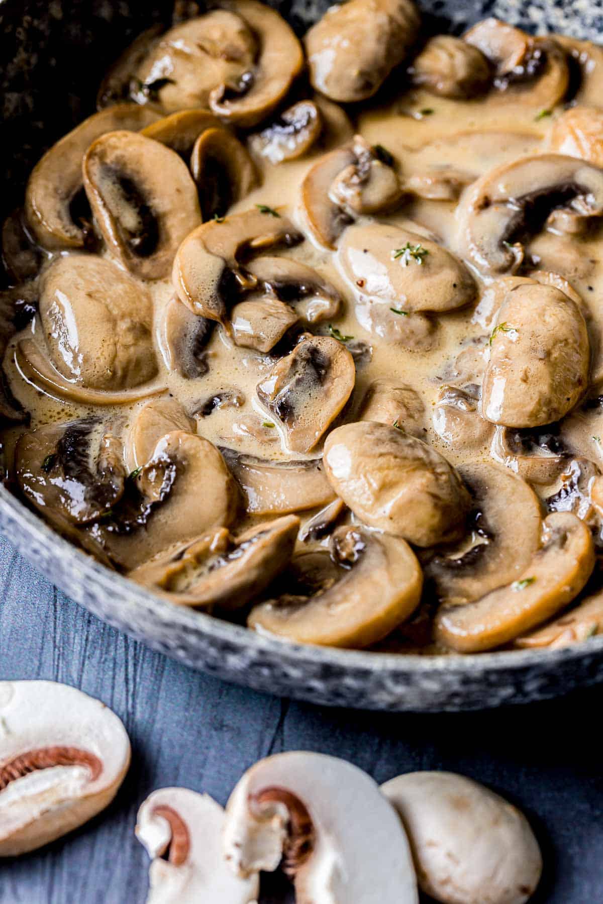 sauteed mushrooms in cream sauce.