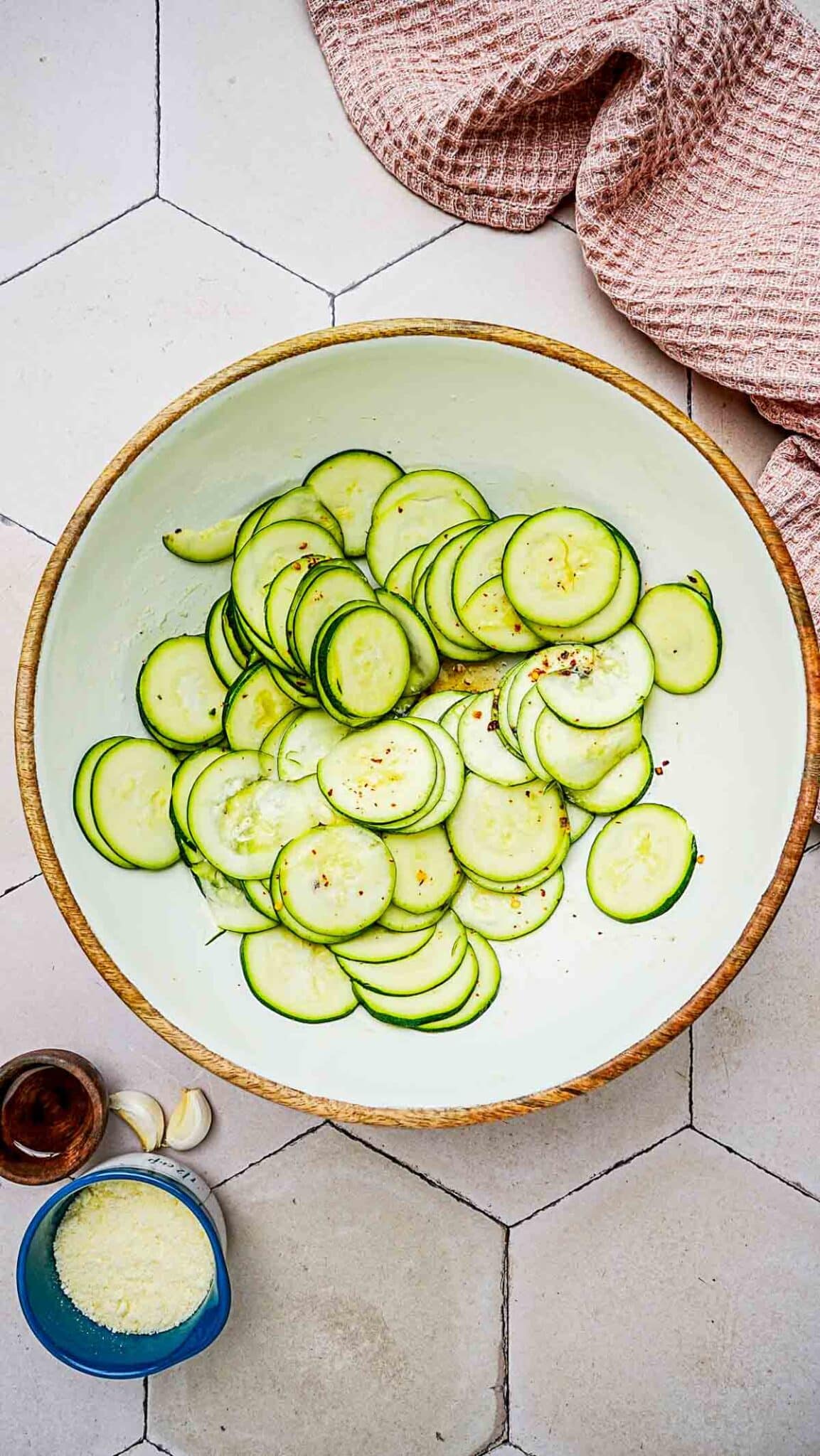 slices of zucchini in a bowl.