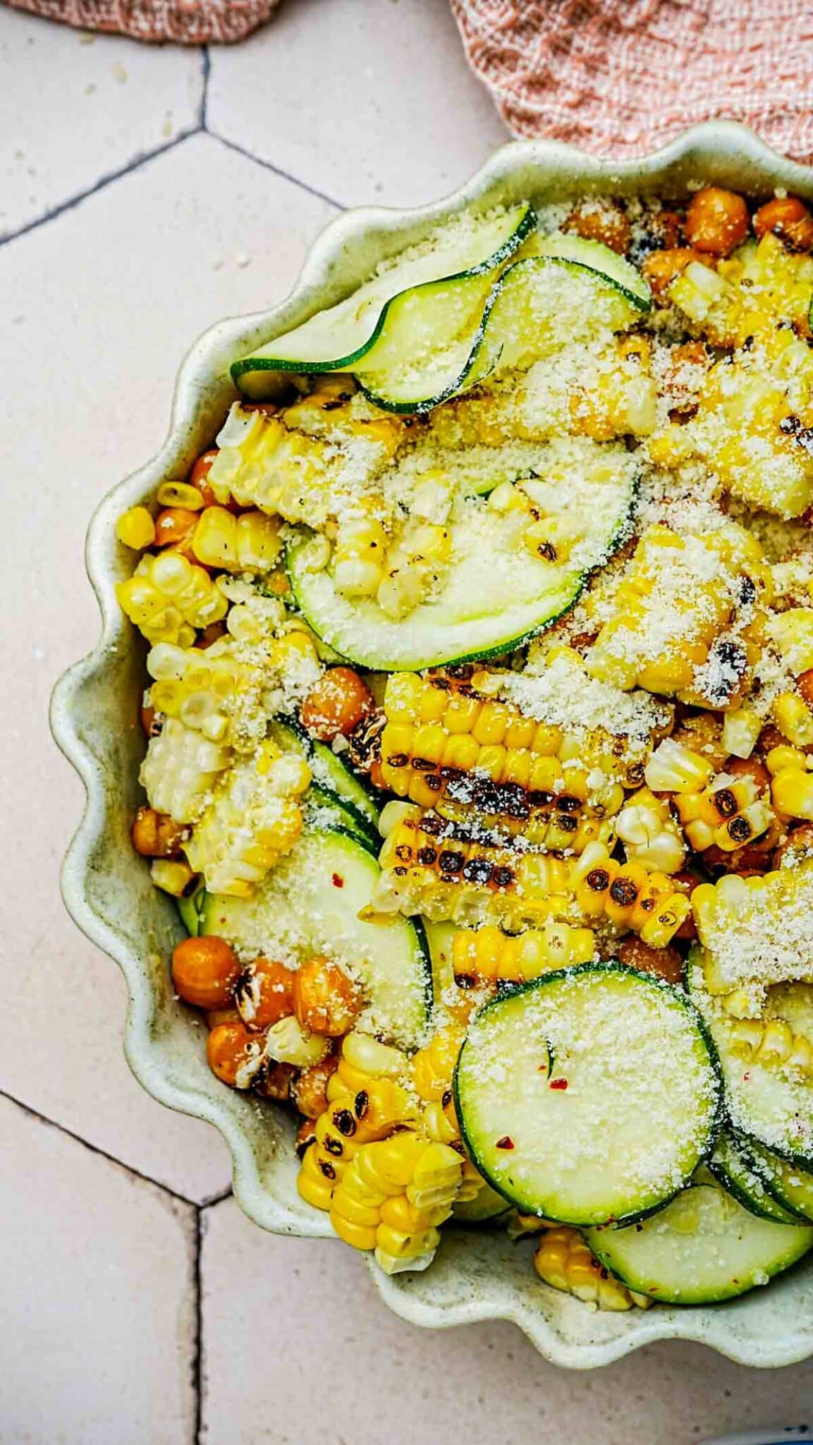 roasted corn and zucchini salad with chickpeas.