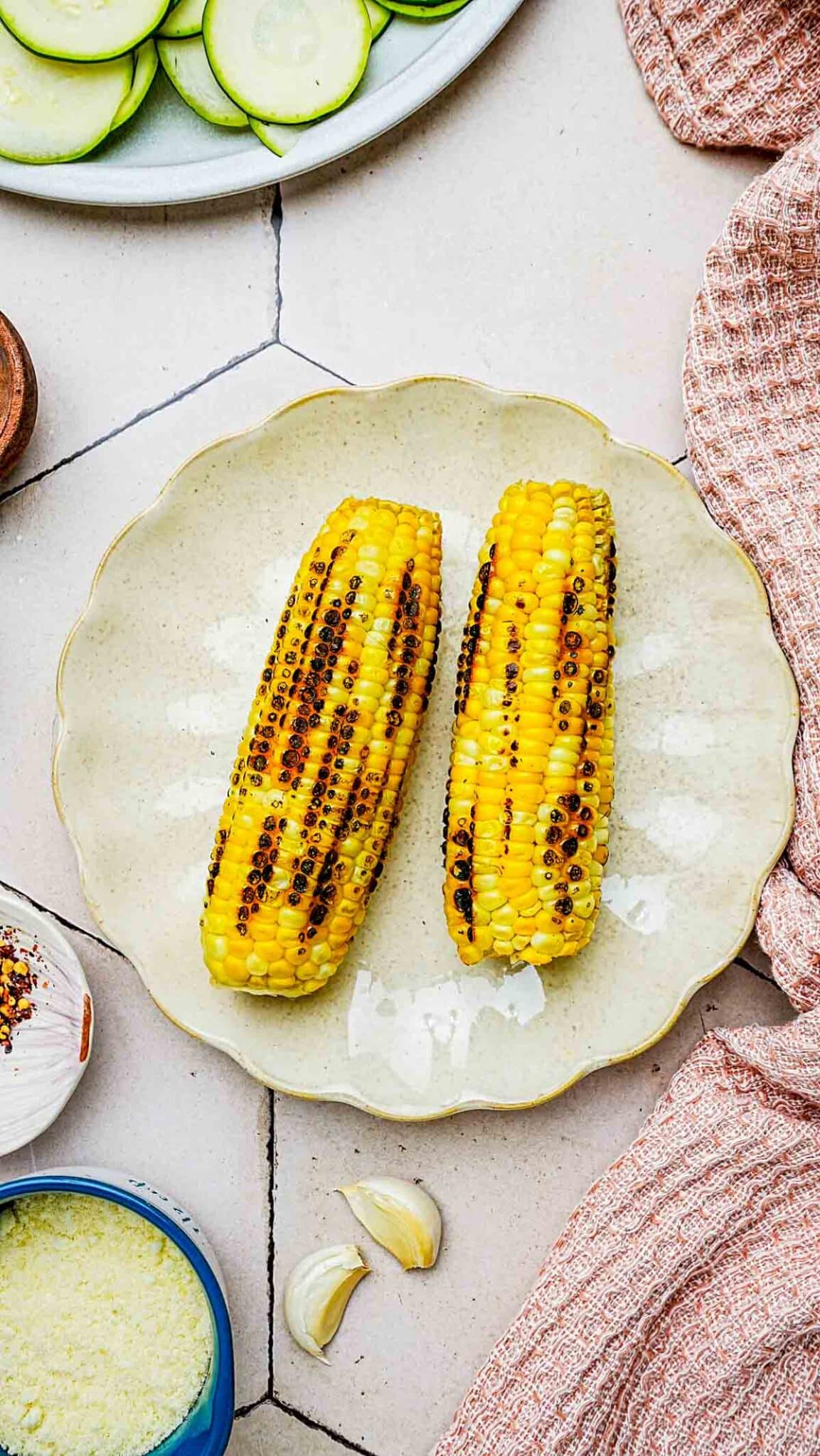 2 ears of roasted corn.