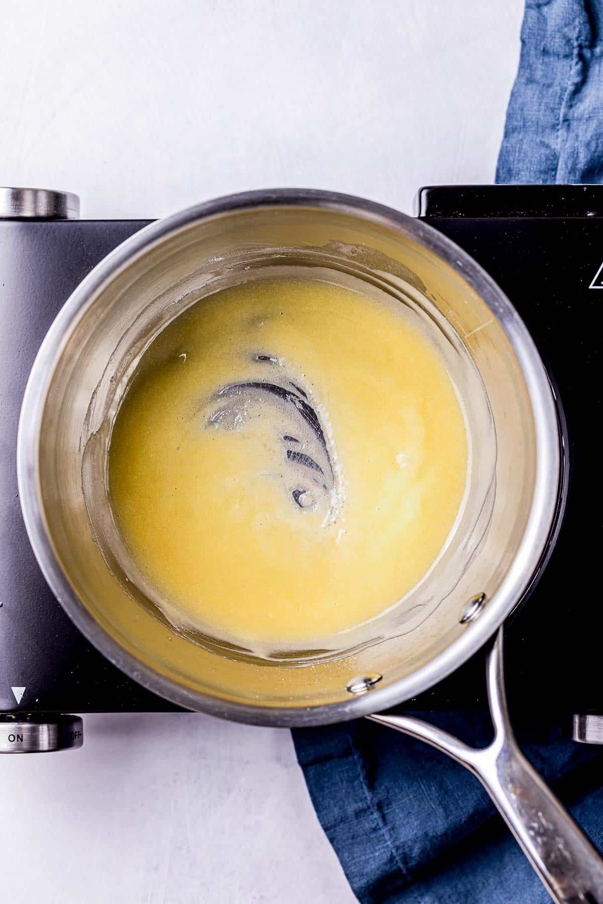 roux cooking in a saucepan.